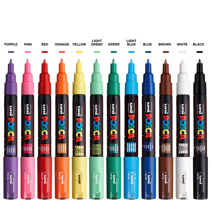 Mitsubishi Pencil 12 Colors Pc-1M.12C Posca Water-Based Extra Fine Pen Set