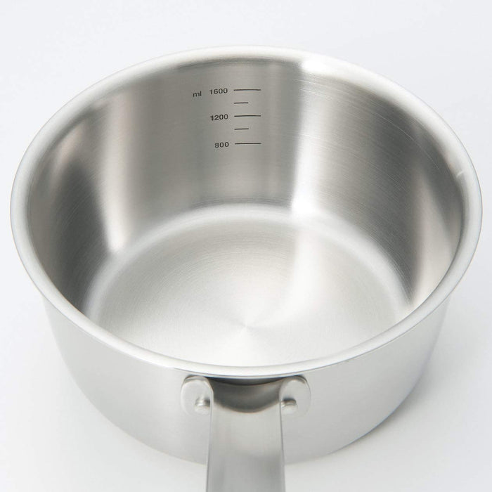 Muji Stainless Steel Aluminum 2.0L Saucepan 3-Ply Silver 38x14Cm