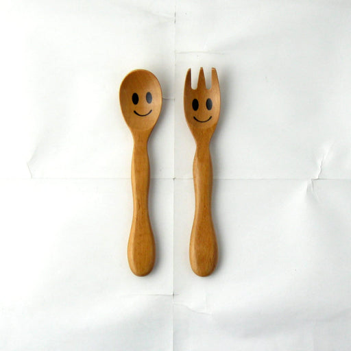 Nagao Children's Wooden Spoon and Fork Set 14cm Niko Niko Saonoki-Kiichin - The #1 Place for Japanese Goods in Your Hand!