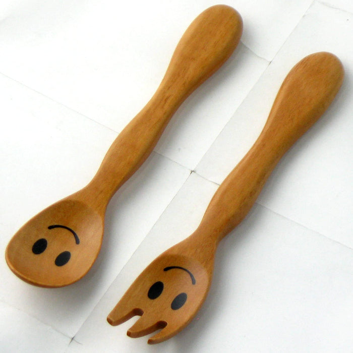 Nagao Children's Wooden Spoon and Fork Set 14cm Niko Niko Saonoki-Kiichin - The #1 Place for Japanese Goods in Your Hand!