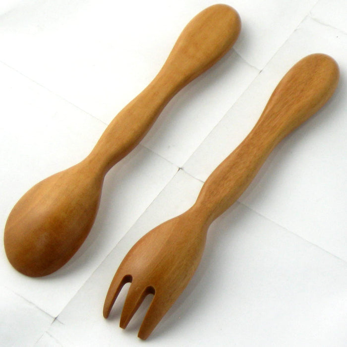 Nagao Children's Wooden Spoon and Fork Set 14cm Niko Niko Saonoki-Kiichin - The #1 Place for Japanese Goods in Your Hand!