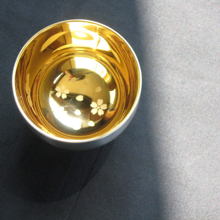 Nagao Tsubame Sanjo Sake Cup Sakura Gold Double Walled Stainless Steel Japan-Kiichin - The #1 Place for Japanese Goods in Your Hand!