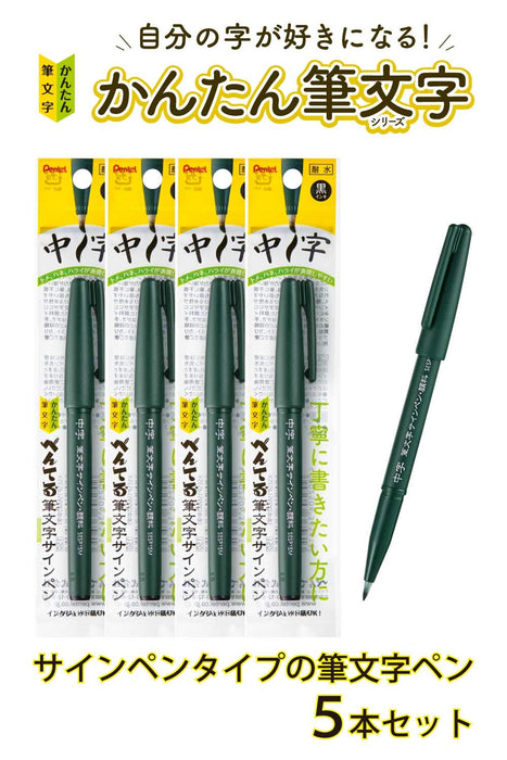 Pentel 中号笔尖笔迹签字笔颜料型 5 支 Xsesp15Ma