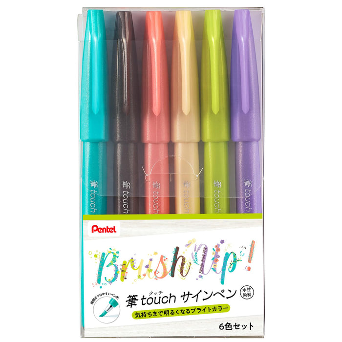 Pentel 6-Color Set Brush Touch Felt Pen Ses15C-6Stdh