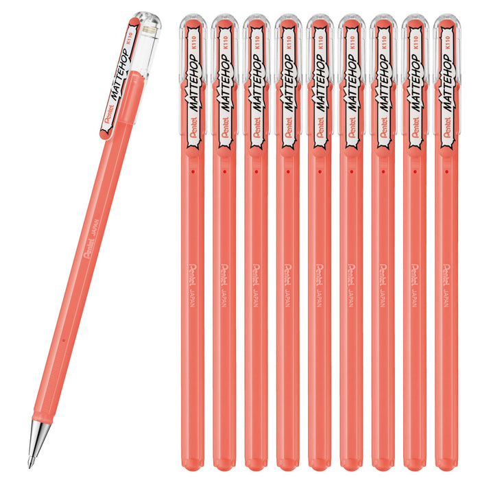 Pentel 10-Piece Matte Hop Coral Pink Color Ballpoint Pens K110-Vp2