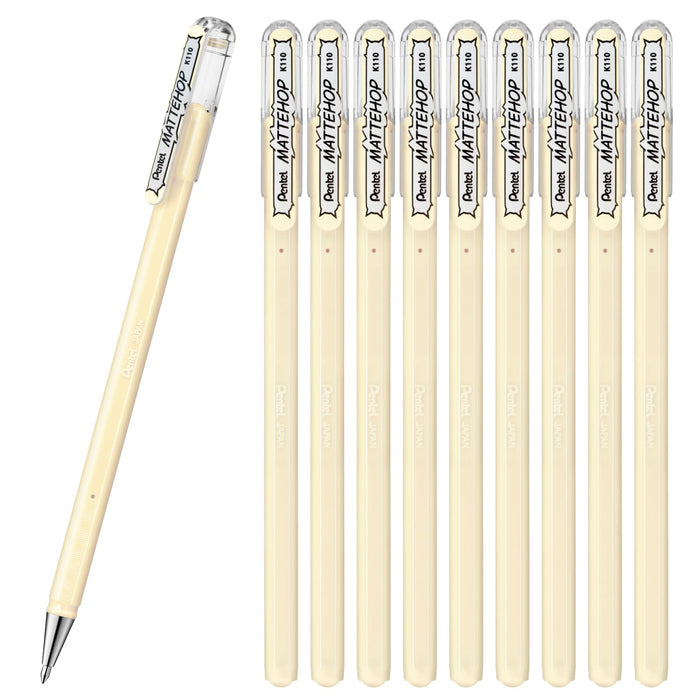 Pentel 10-Pack Matte Hop Ivory White Color Ballpoint Pens K110-Vh