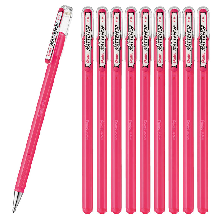 Pentel 10 Pack Matte Hop Pink Color Ballpoint Pens K110-Vp