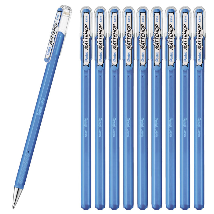 Pentel 10-Piece Matte Hop Sky Blue Color Ballpoint Pen Set K110-Vs