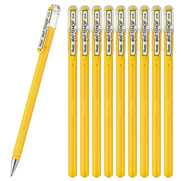 Pentel Matte Hop Yellow Color Ballpoint Pens Pack of 10 - K110-Vg