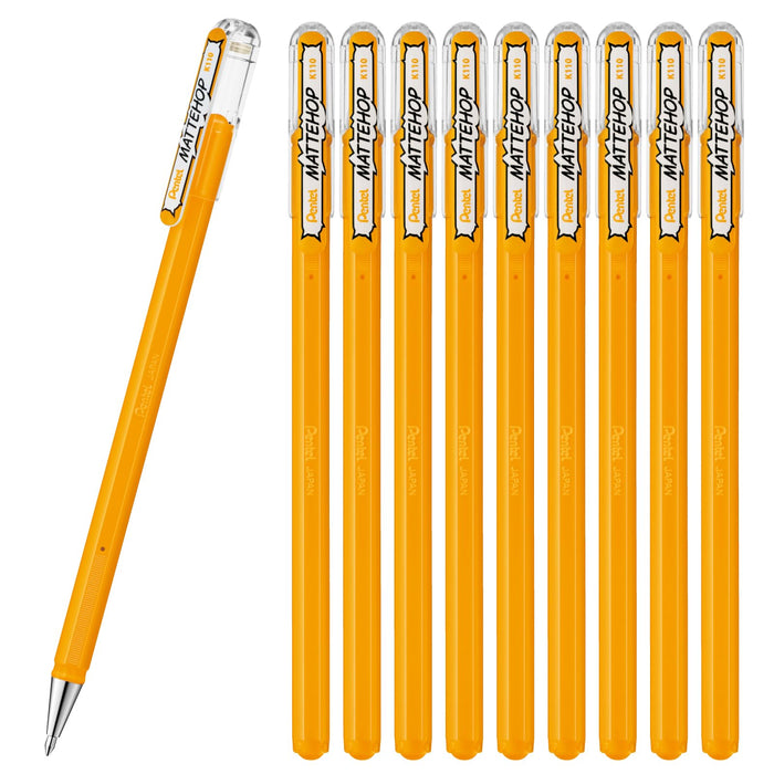 Pentel Matte Hop Yellow Orange Color Ballpoint Pens Pack of 10