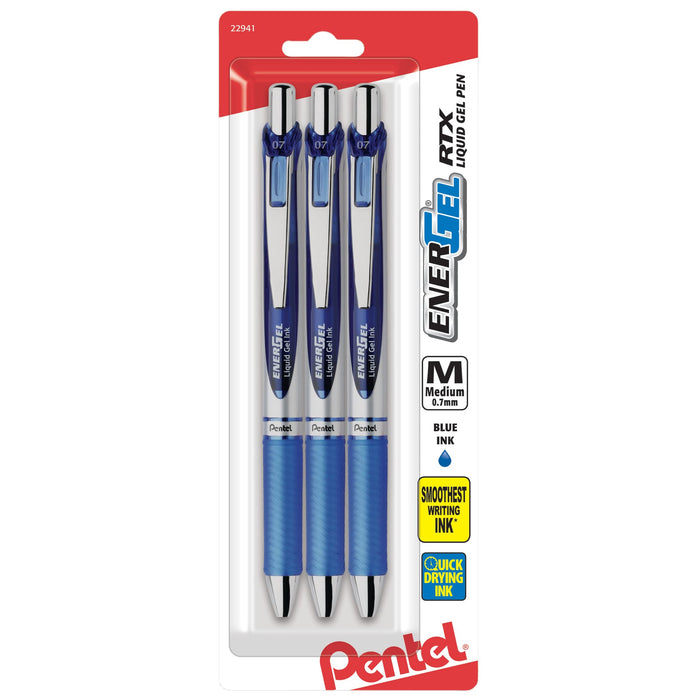 Pentel Energel 0.7 Knock Type Blue Pens Set of 3 - BL77-C