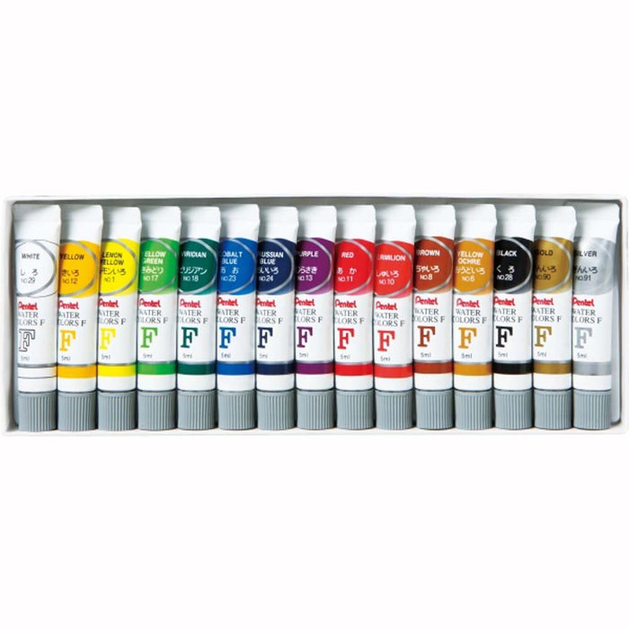 Pentel 15-Color Watercolor Paint F Set with Gold and Silver Lamitube WFR-15