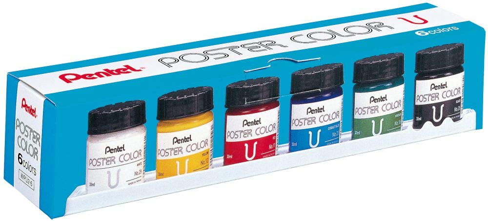 Pentel 6-Color Set Poster Paint Bottled WPU2-6DN - Vibrant Colors by Pentel