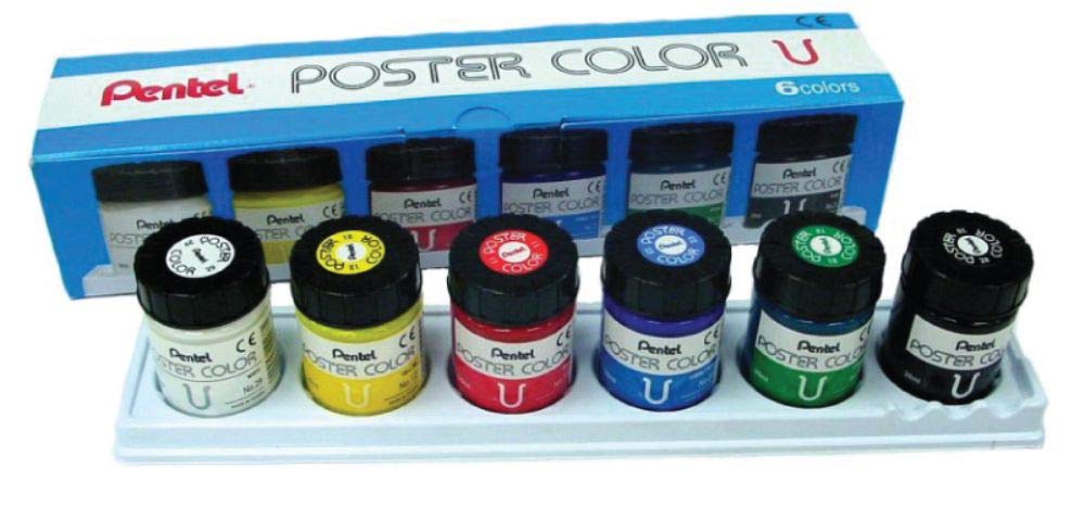 Pentel 6-Color Set Poster Paint Bottled WPU2-6DN - Vibrant Colors by Pentel