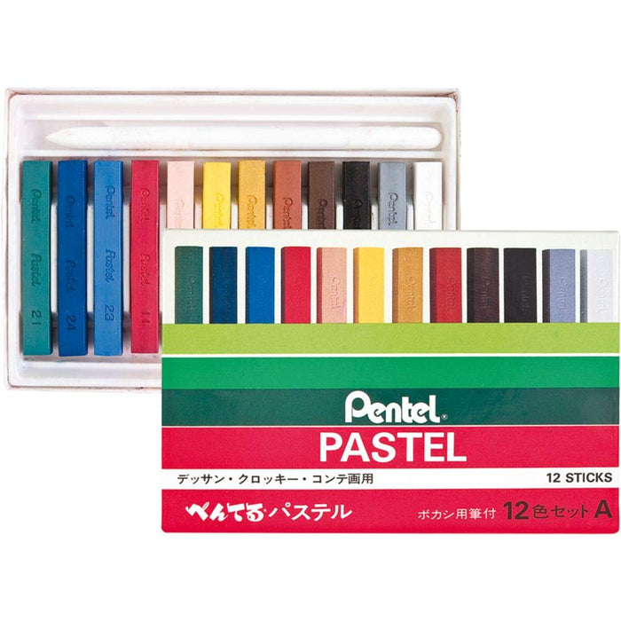 Pentel Pastel GA-12AD Set - 12 Vibrant Colors with Blurring Brush