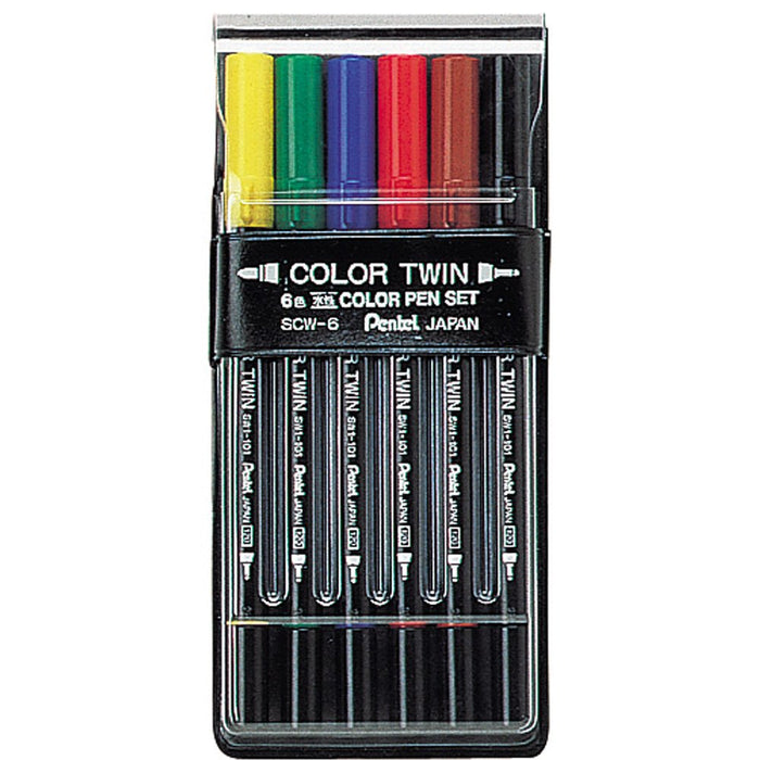 Pentel 6-Color Set Water-Based Twin Pen SCW-6 - Vibrant Art and Writing Tools