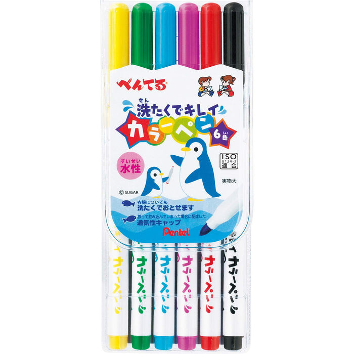 Pentel 6-Color Set SCS2-6 Water-Based Washable Vibrant Color Pens