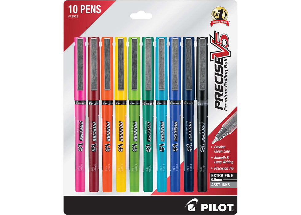 Pilot Precise V5 Extra Fine 0.5mm Liquid Ink Rolling Ball Pen Assorted Colors 10 Pack