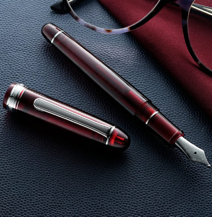 Platinum Pen #3776 Century Soft Fine Point Fountain Pen Rhodium Finish Burgundy with Kanji Love Sticker