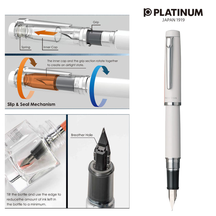 Platinum Procion #3 Fine Point Fountain Pen in Porcelain White