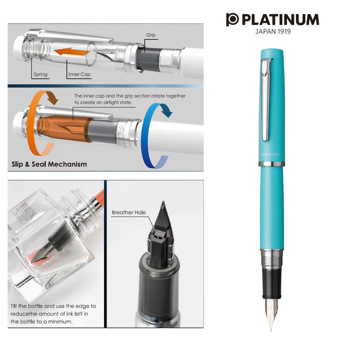 Platinum Procion #52 Fountain Pen in Turquoise Blue with Fine Point