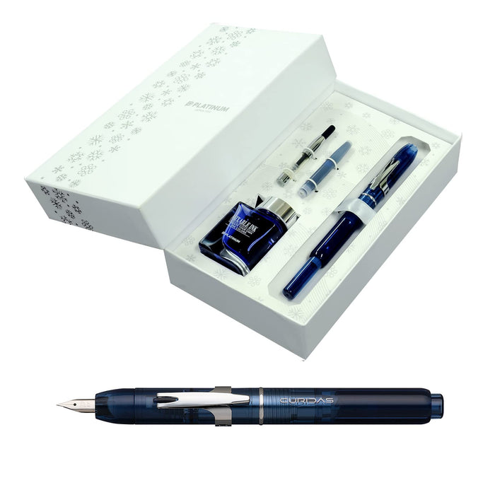 Platinum Fountain Pen Curidas Christmas Limited Edition in Abyss Blue Extra-Fine EF Dual-Use Red and White Case