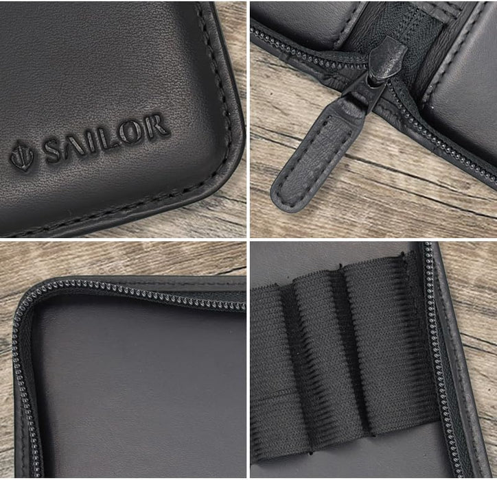Sailor Fountain Pen Collection Case Genuine Leather Holds 5 Pens Black-Kiichin - The #1 Place for Japanese Goods in Your Hand!
