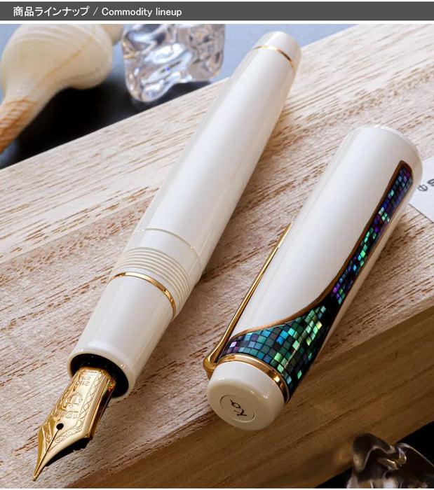 Sailor 21K MF Fountain Pen Makie Bunbo Lotus Design 10-8071-310 White GT Trim