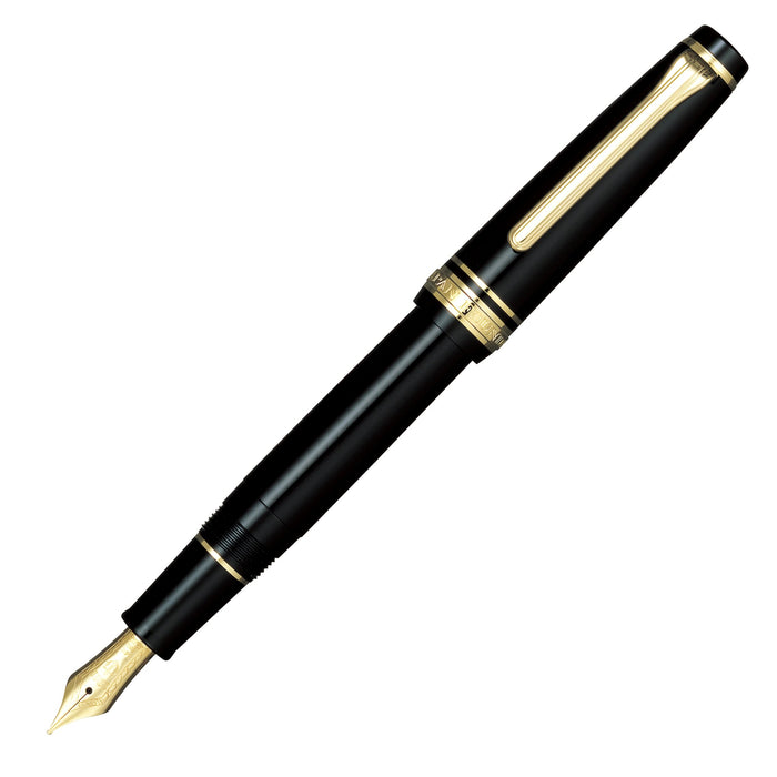 Sailor Professional Gear Slim Black Fountain Pen Medium Point Gold Trim 11-1221-420