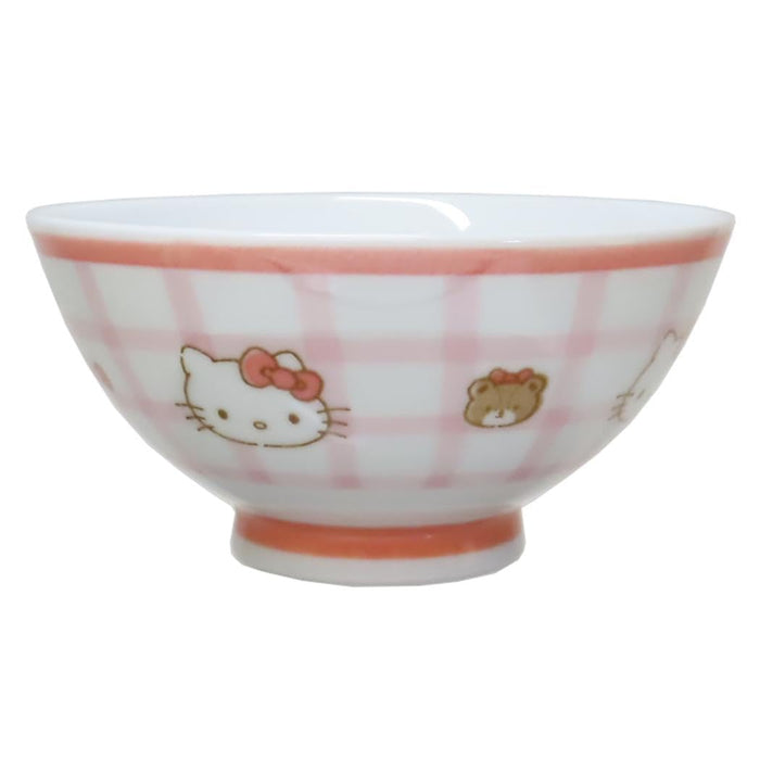 Kanesho Pottery Hello Kitty Blue White Check Tea Rice Bowl 11cm Microwave Safe-Kiichin - The #1 Place for Japanese Goods in Your Hand!