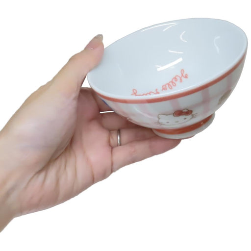 Kanesho Pottery Hello Kitty Blue White Check Tea Rice Bowl 11cm Microwave Safe-Kiichin - The #1 Place for Japanese Goods in Your Hand!