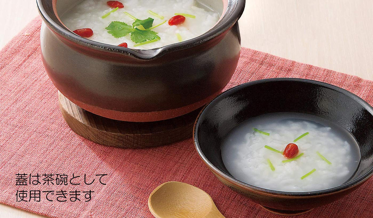 Santo Banko-Yaki Tenmoku Earthenware Pot 15559 with Rice Porridge Bowl-Kiichin - The #1 Place for Japanese Goods in Your Hand!