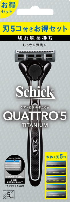 Schick Quattro 5 Titanium Razor Combo Pack with Holder and 4 Spare Blades