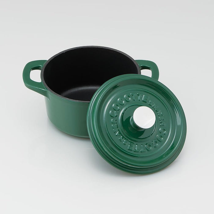 Skater Ih Compatible Iron Cocotte Pot 16cm Leaf Green Double Handle Enameled