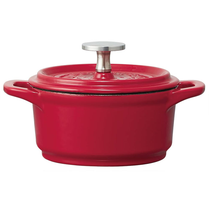 Skater Cocotte Pot Paprika Red 12Cm Iron Enameled Double Handle Oven Safe
