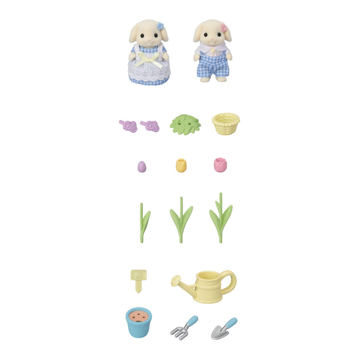 Epoch Sylvanian Families Flora 兔兄弟玩偶和家具套裝玩具娃娃屋適合 3 歲以上兒童