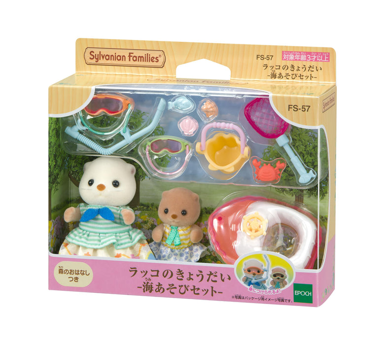 Epoch Sylvanian Families Sea Otter Siblings Play Set Toy Dollhouse Furniture for Ages 3+