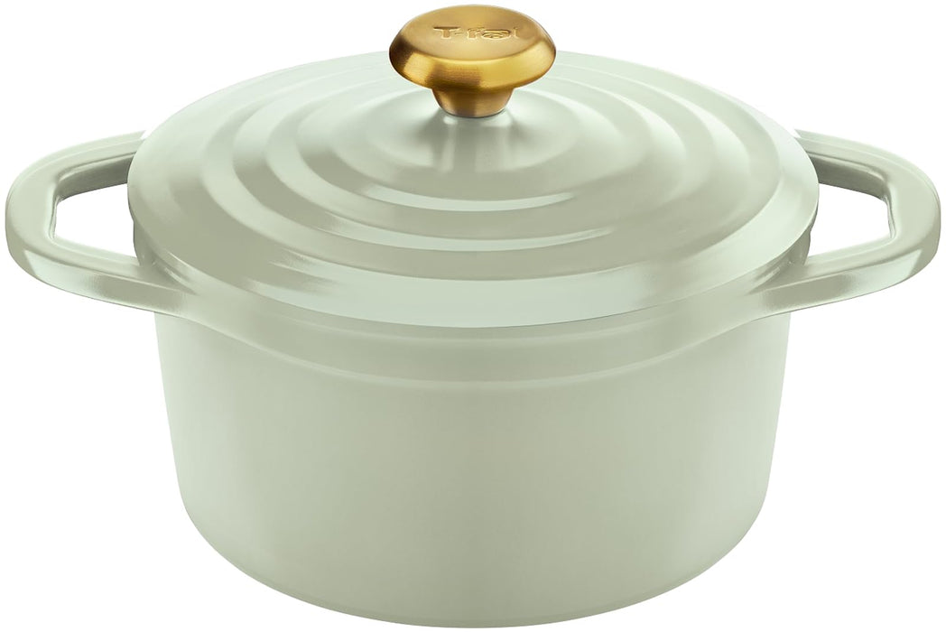 T-Fal Cast Iron Cocotte Pot 20Cm Sage Green - Non-Stick IH & Gas Compatible-Kiichin - The #1 Place for Japanese Goods in Your Hand!