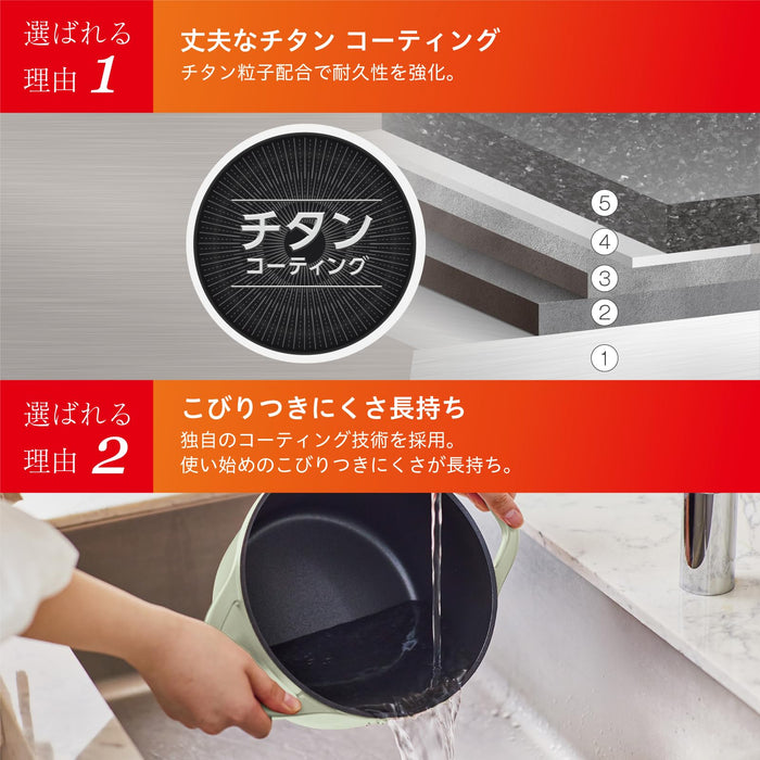 T-Fal Cast Iron Cocotte Pot 20Cm Sage Green - Non-Stick IH & Gas Compatible-Kiichin - The #1 Place for Japanese Goods in Your Hand!