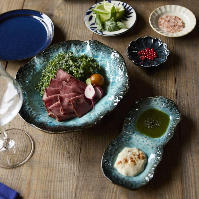 Tamaki Kanade 2-Piece Small Blue Mino Ware Plate Set Microwave Safe-Kiichin - The #1 Place for Japanese Goods in Your Hand!