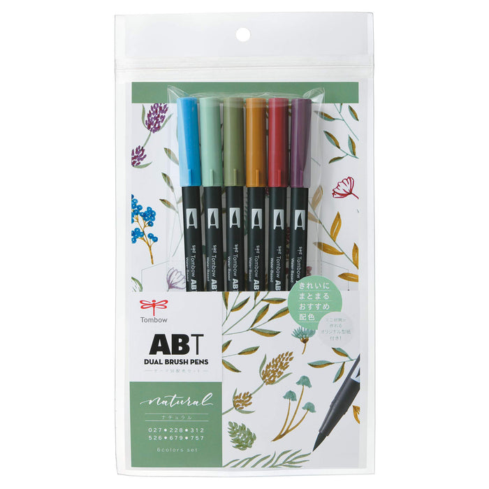 Tombow 双头毛笔套装 6 种颜色，多种自然色调 - AB-T6CNT