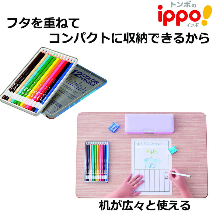 Tombow Ippo 色鉛筆組 12 種鮮豔顏色，純綠色滑罐裝