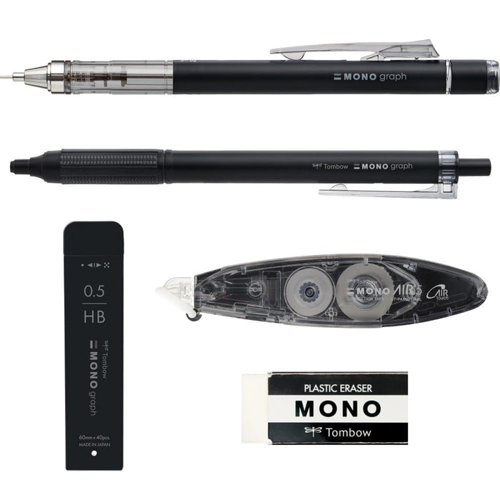 Tombow Mono 灰度文具套装 - 自动铅笔 铅笔芯 橡皮擦 修正带