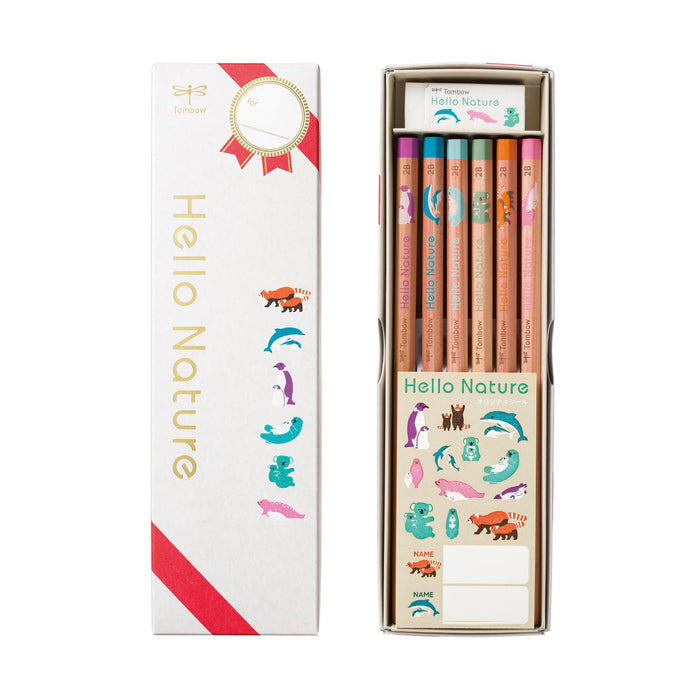 Tombow 2B Drawing Pencils Hello Nature 6-Patterns Gift Set with Mono Eraser