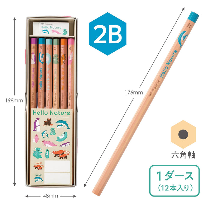 Tombow 2B Drawing Pencils Hello Nature 6-Patterns Gift Set with Mono Eraser