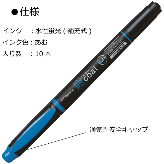 Tombow 10 支装蓝色荧光涂层铅笔荧光笔 - Tombow Wa-Tc89-10P