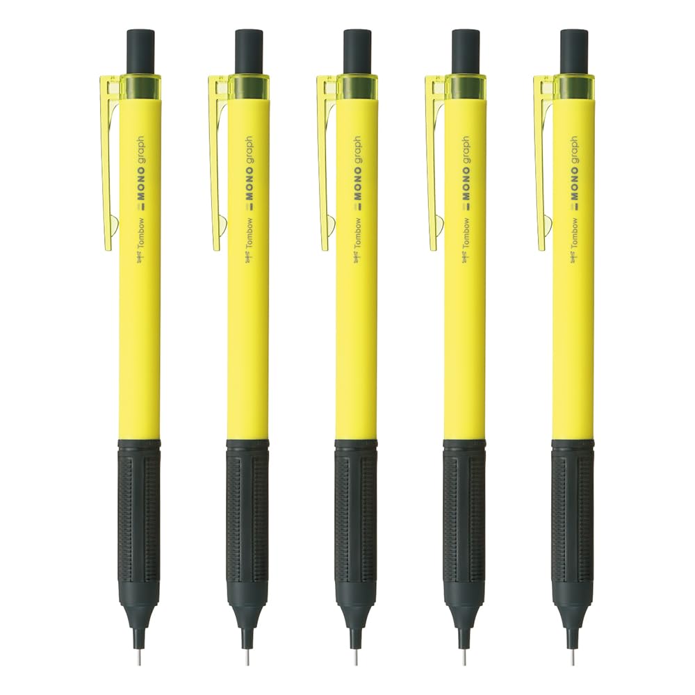 Tombow Mono Graph Light 0.5mm Mechanical Pencil Neon Yellow 5 Piece Se