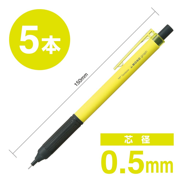 Tombow Mono Graph Light 0.5 毫米自動鉛筆霓虹黃 5 件套