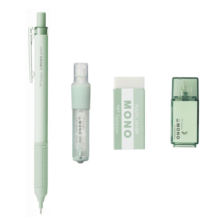 Tombow Mono Mechanical Pencil 0.5mm Correction Tape & Erasers Pistachio Green Set
