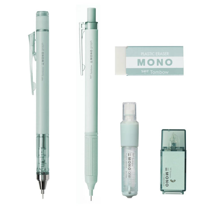 Tombow Mono Mineral Sorbet Blue Stationery Set Mechanical Pencils 0.3mm and 0.5mm Eraser 2-Pack Correction Tape